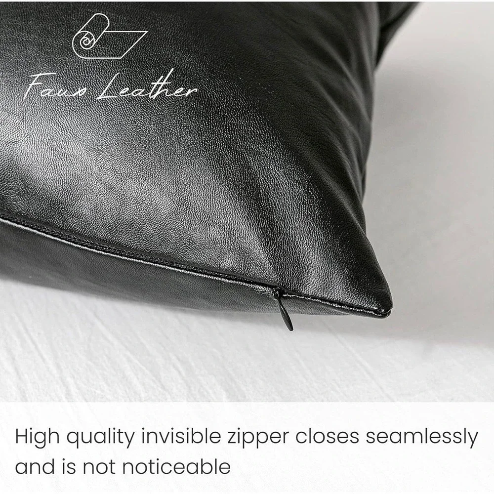 4 Piece Throw Pillow Covers Set Black White Faux Leather Velvet Boho Tassel‎